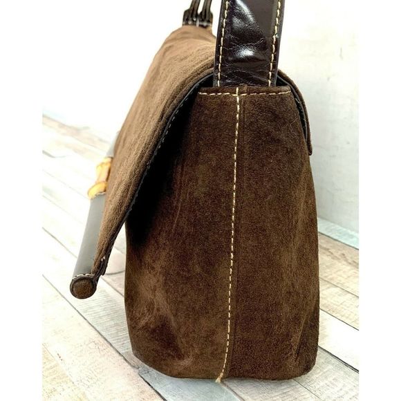 La Laurent BROWN GENUINE SUEDE LEATHER FLAP SATCHEL SHOULDER BAG HANDBAG PURSE - Picture 4 of 11